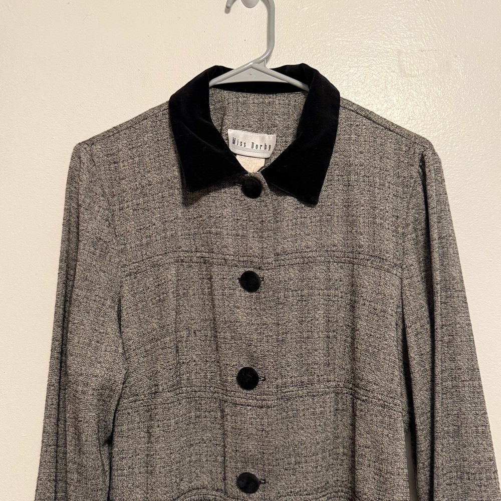 Miss‎ Dorby Charcoal Blazer-Blouse Women’s 14 Button Front Long sleeve Vintage